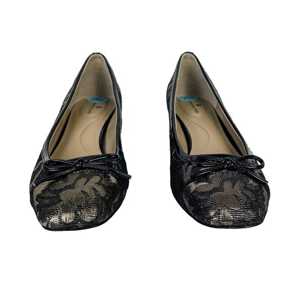 Bandolino Xylon Black + Gold Lace Brocade Ballet Shoes Block Heel Square Toe 7.5 - Picture 4 of 9